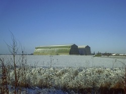 cardington airship sheds in the snow.